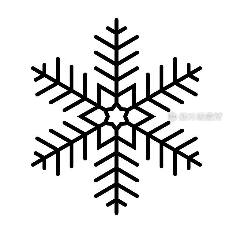 雪花图标，平坦冰冻的冬天符号，圣诞和新年矢量形状