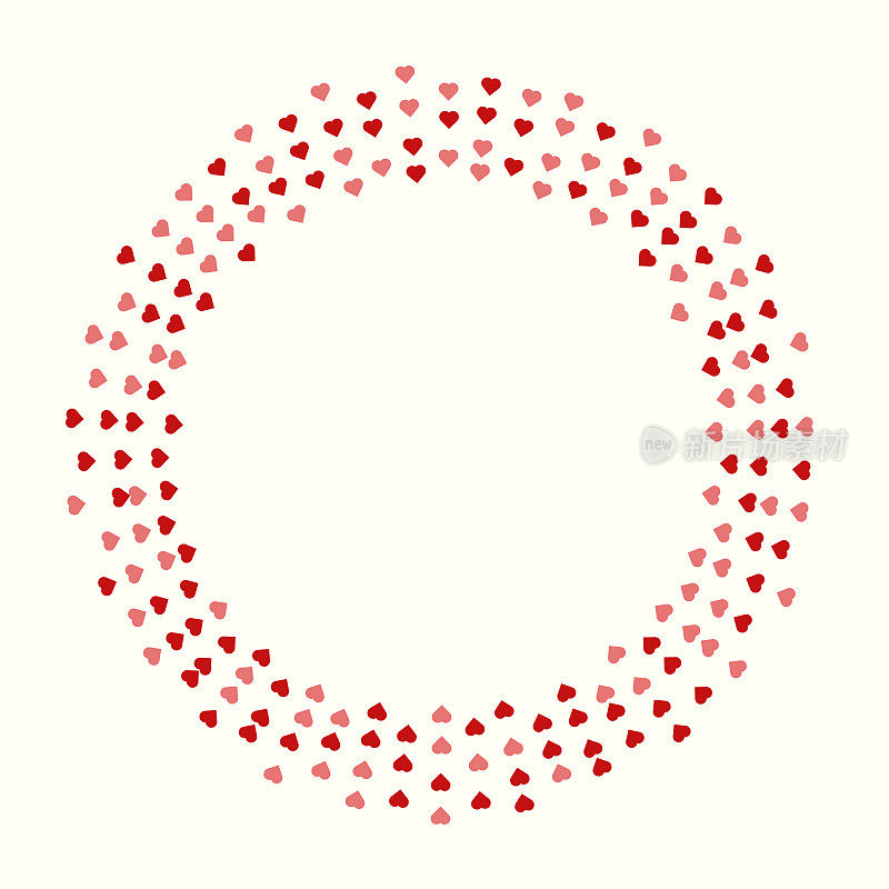 心形环,两种深浅不一的红色,大小随机,周围复制空间