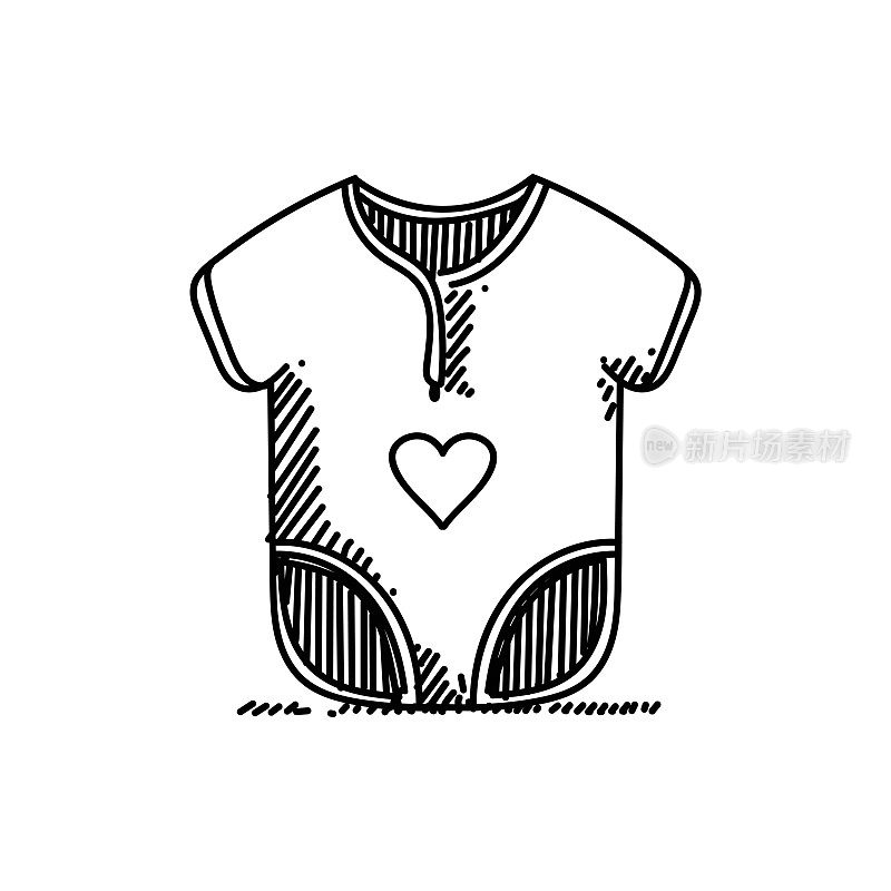 婴儿连体裤线图标，草图设计，像素完美，可编辑的笔画。