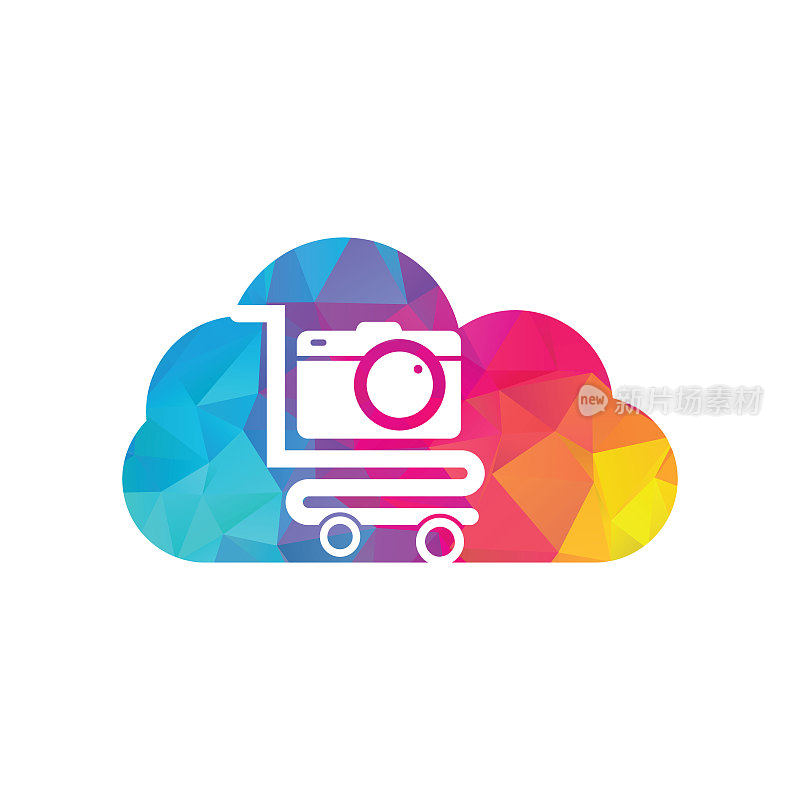 相机商店云形状概念Logo矢量图标。