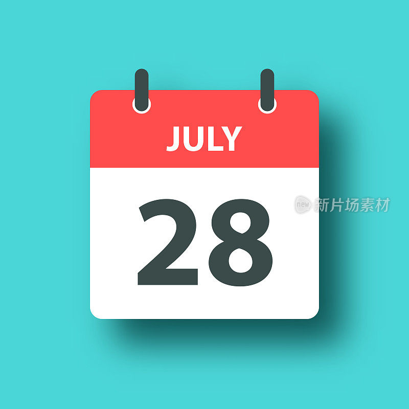 7月28日-每日日历图标蓝绿色背景与阴影