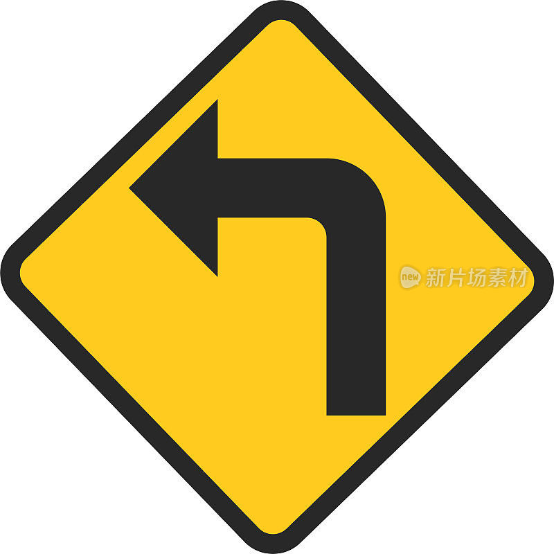 左转标志图标，交通标志矢量说明