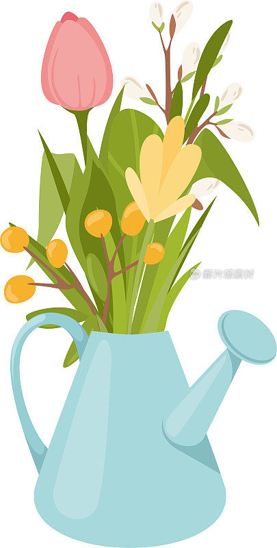 浇壶里放一束春天的花，浇壶里放一束春天的花，节日里放野花