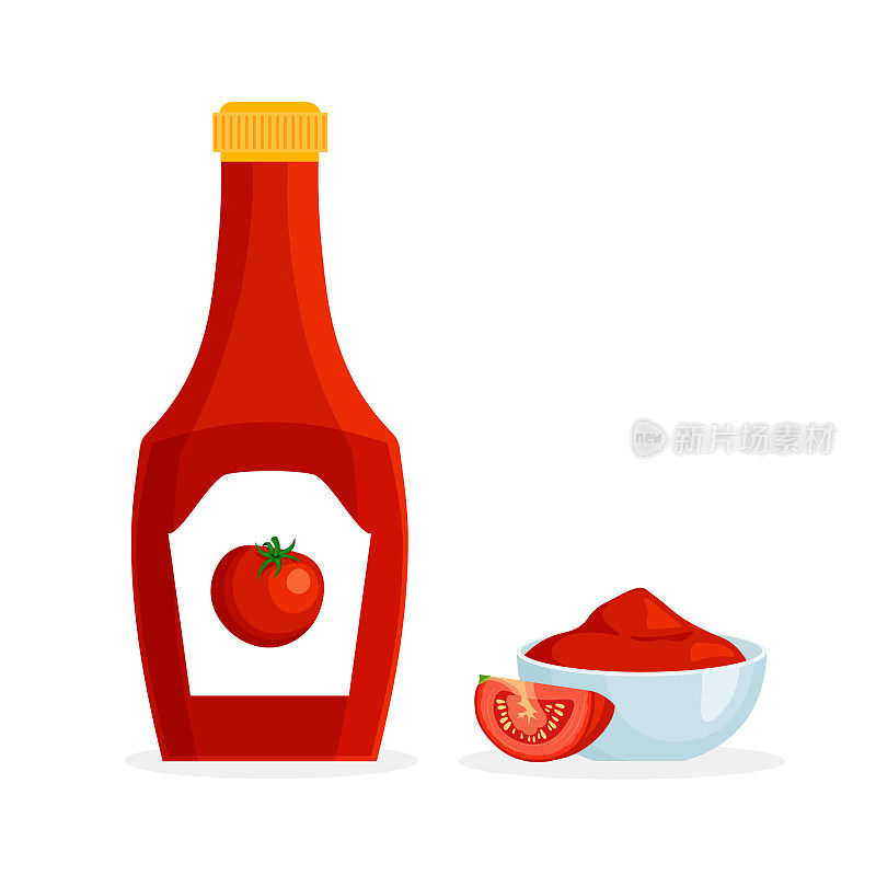 番茄酱瓶和碗与番茄。