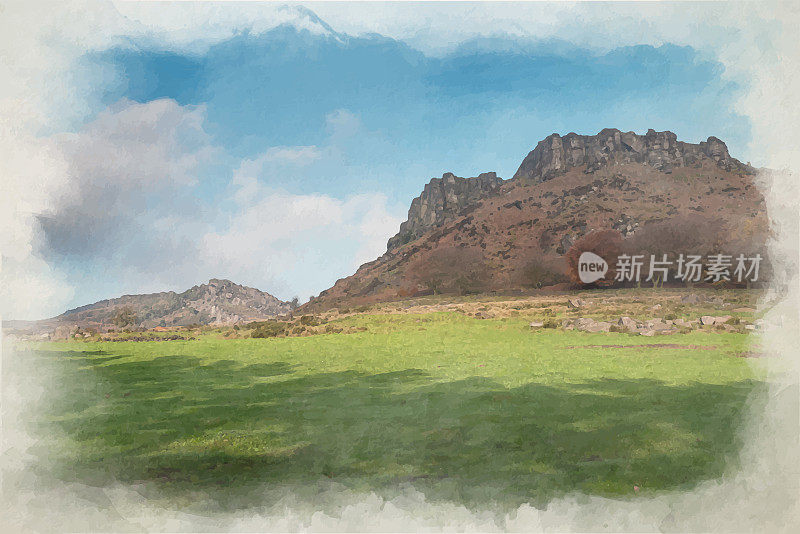 山顶区国家公园。《母鸡云》数码水彩画。