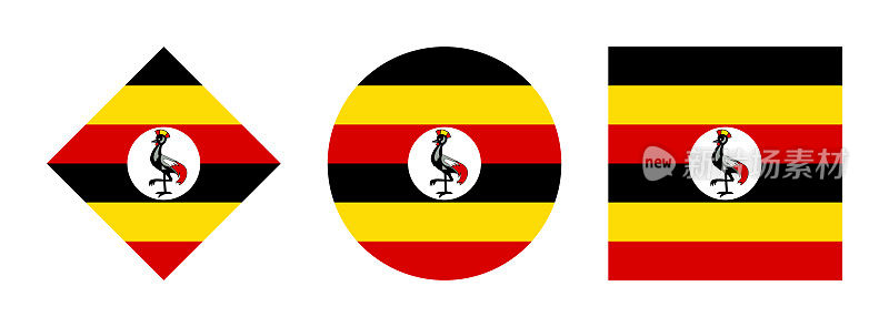 乌干达国旗图标集。隔离在白色背景上
