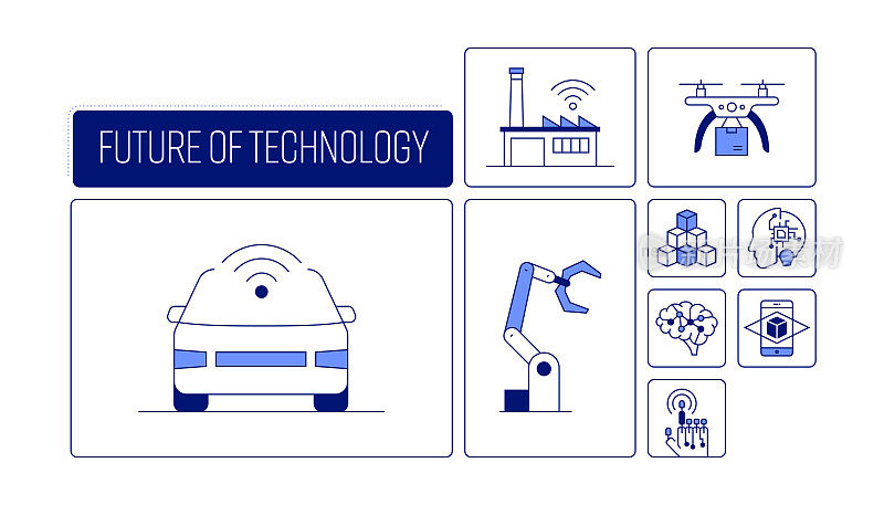与线条图标相关的未来技术设计。简单轮廓符号图标。