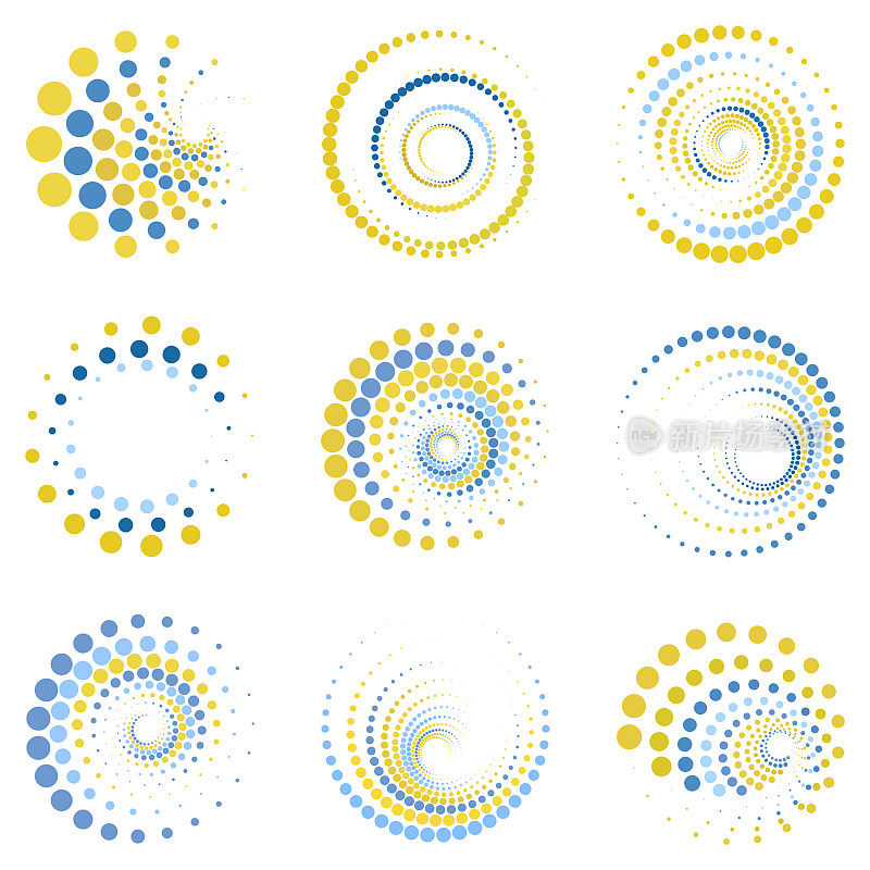 矢量辐射颜色半色调点图案环符号集合