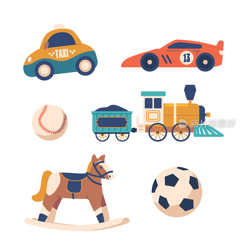 令人兴奋的一套男孩玩具，包括动作人物，汽车，火车，马和运动球，为富有想象力的游戏