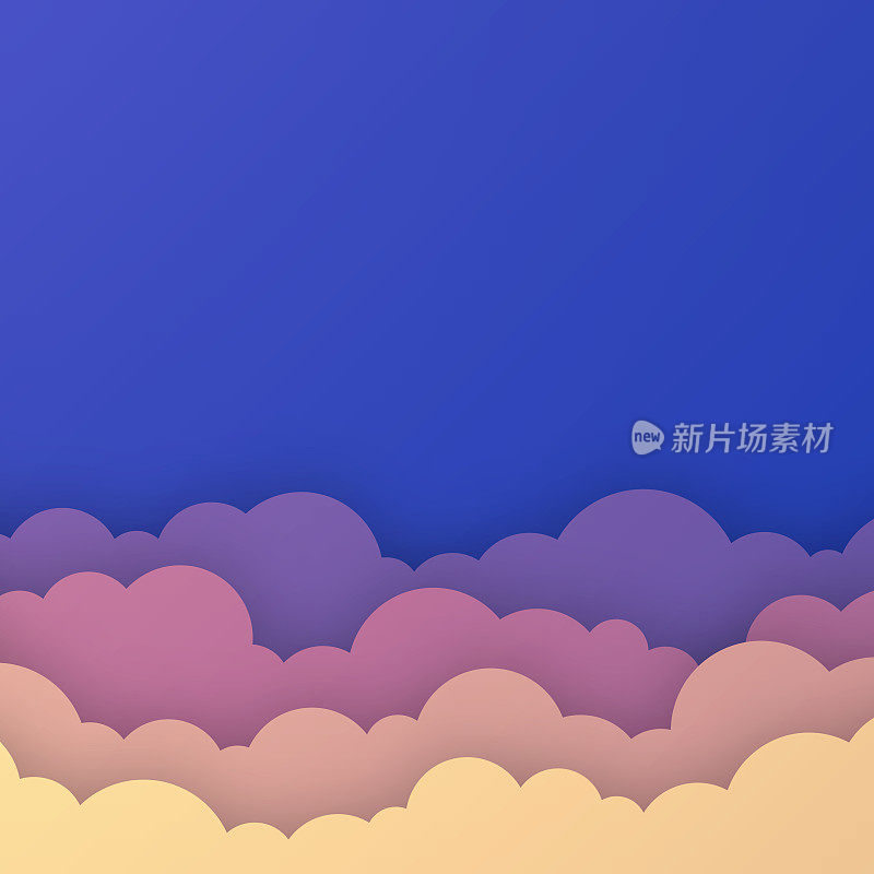 紫色的天空与云彩-剪纸背景-时尚的3D设计