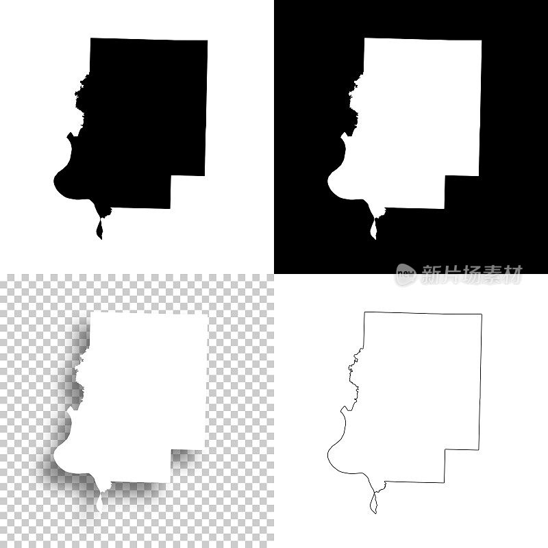 阿肯色州福克纳县。设计地图。空白，白色和黑色背景