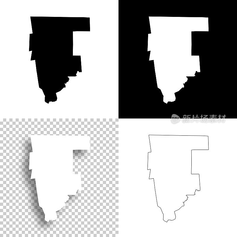 康涅狄格州托兰县。设计地图。空白，白色和黑色背景