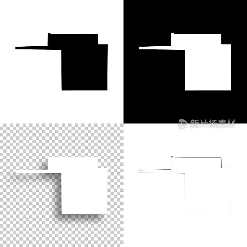 德克萨斯州的汤姆格林县。设计地图。空白，白色和黑色背景