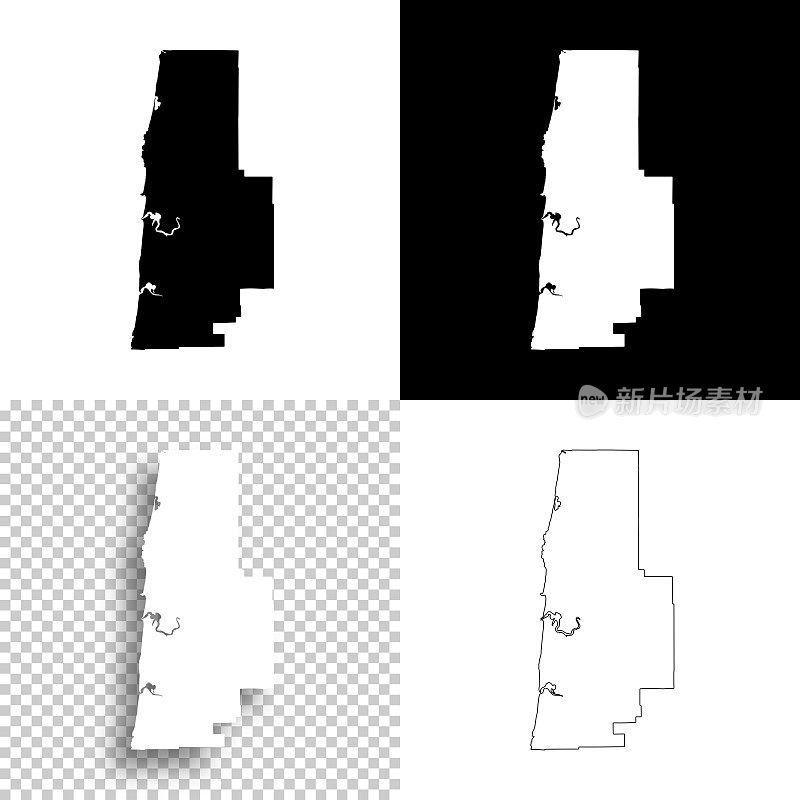 俄勒冈州林肯县。设计地图。空白，白色和黑色背景
