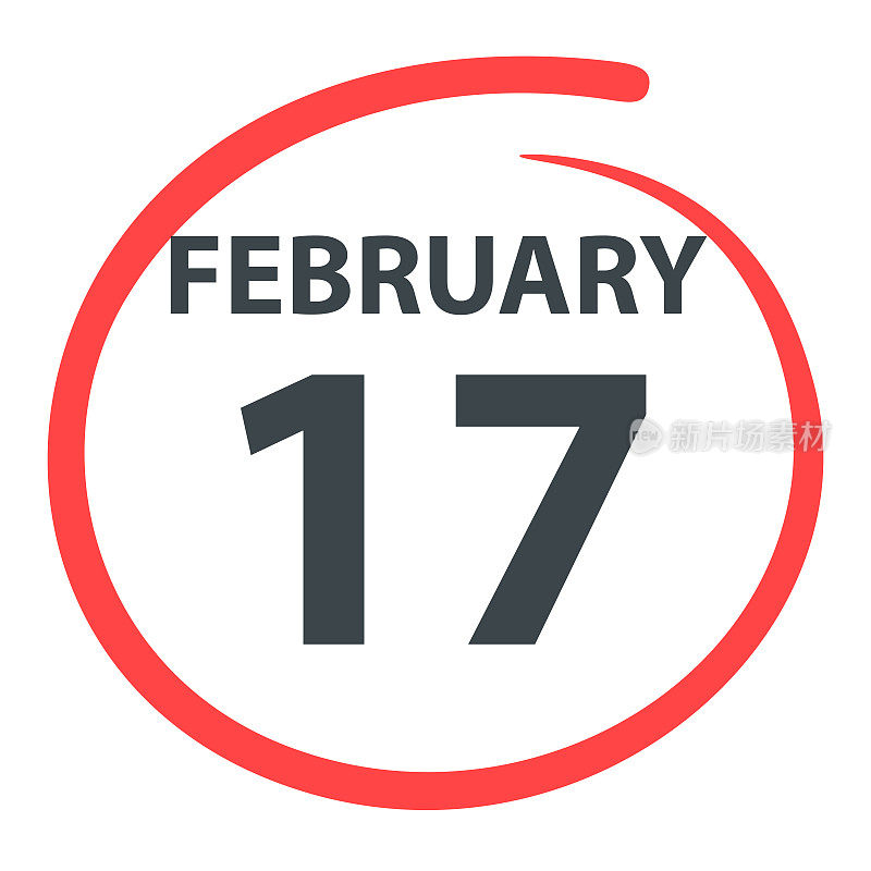 2月17日――白底上用红色圈出的日期