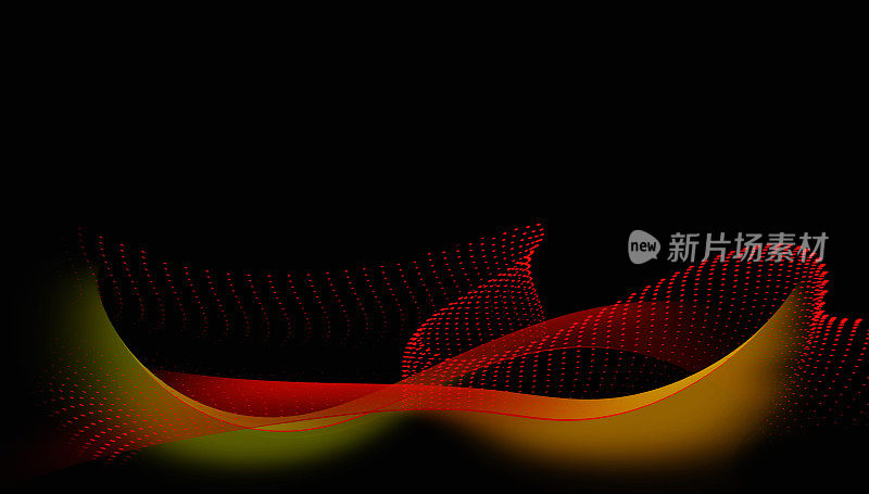 创意红橙黄波浪设计孤立在黑色背景。