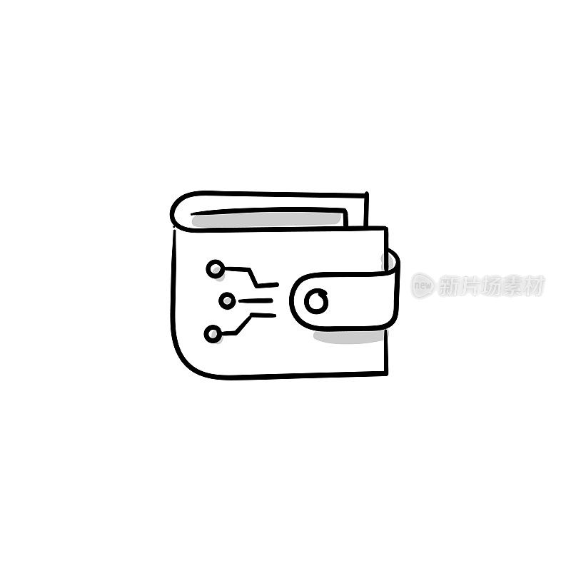 数字钱包素描涂鸦矢量线图标与可编辑的笔触。Icon适用于网页设计、移动应用、UI、UX和GUI设计。