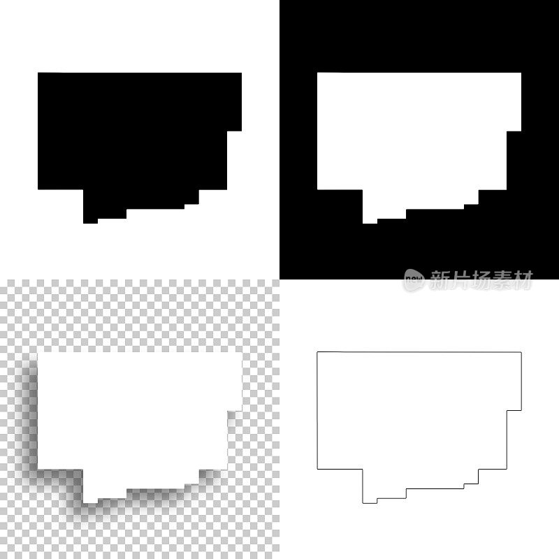 俄克拉荷马州科曼奇县。设计地图。空白，白色和黑色背景