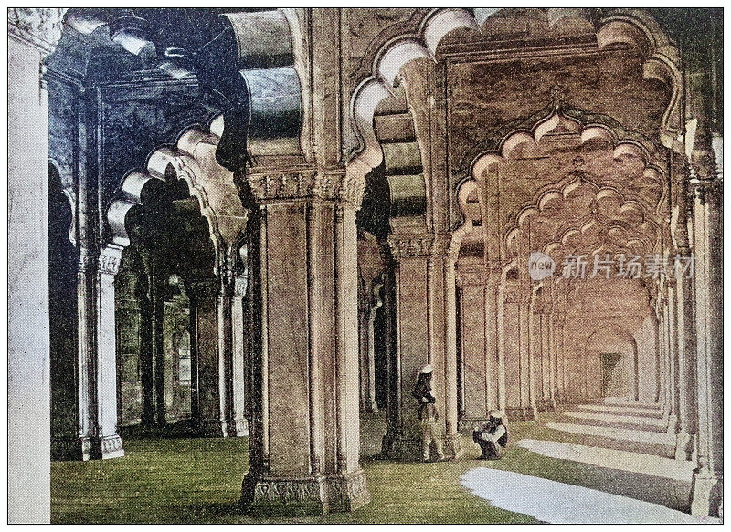 世界地标的古董照片(大约1894年):印度阿格拉的珍珠清真寺