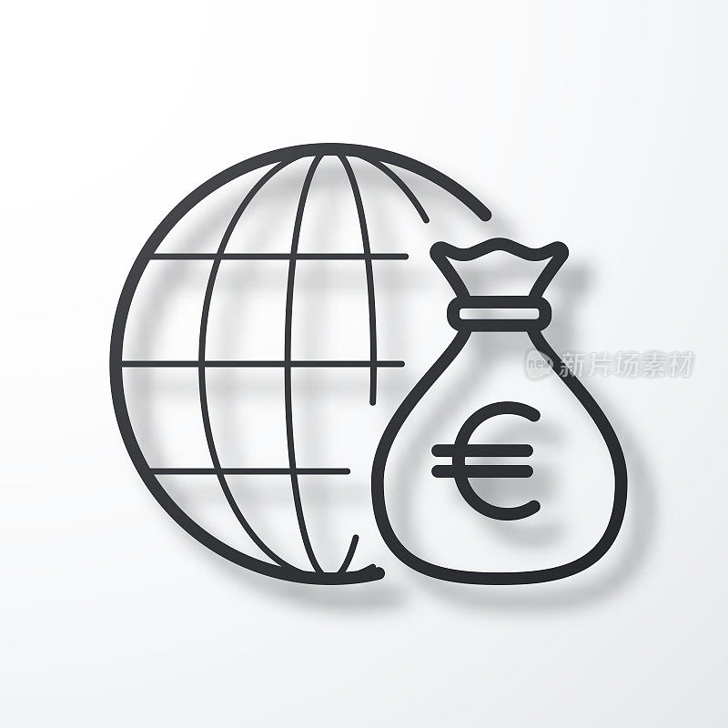 欧元遍布全球。线图标与阴影在白色背景