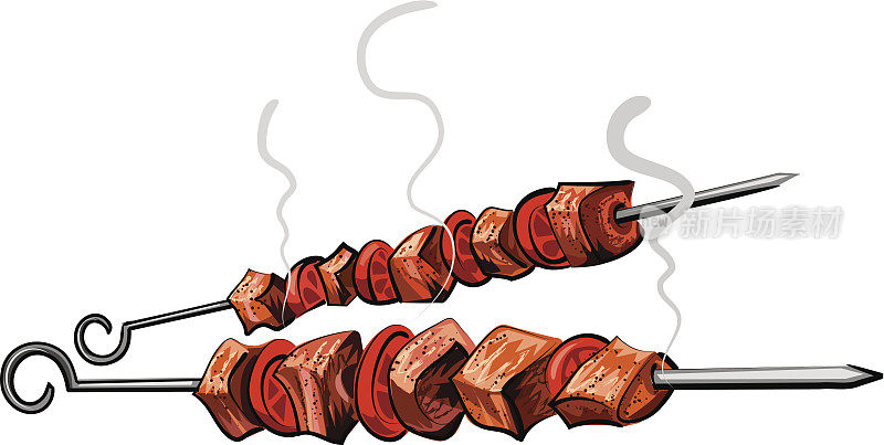 两个烤肉串孤立在白色的插图