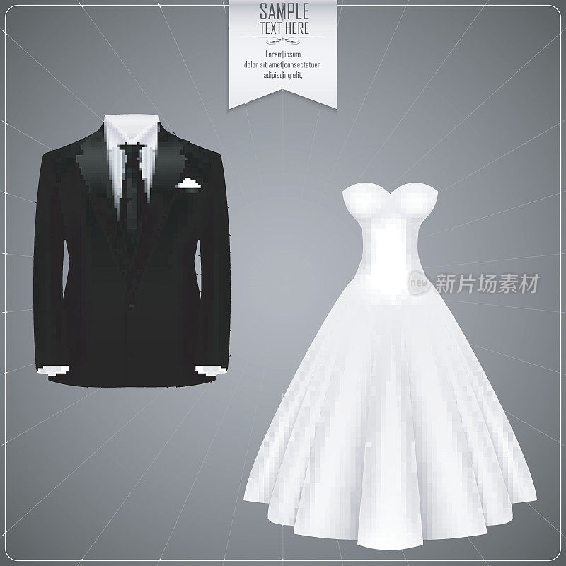 黑色的新郎礼服和白色的新娘礼服