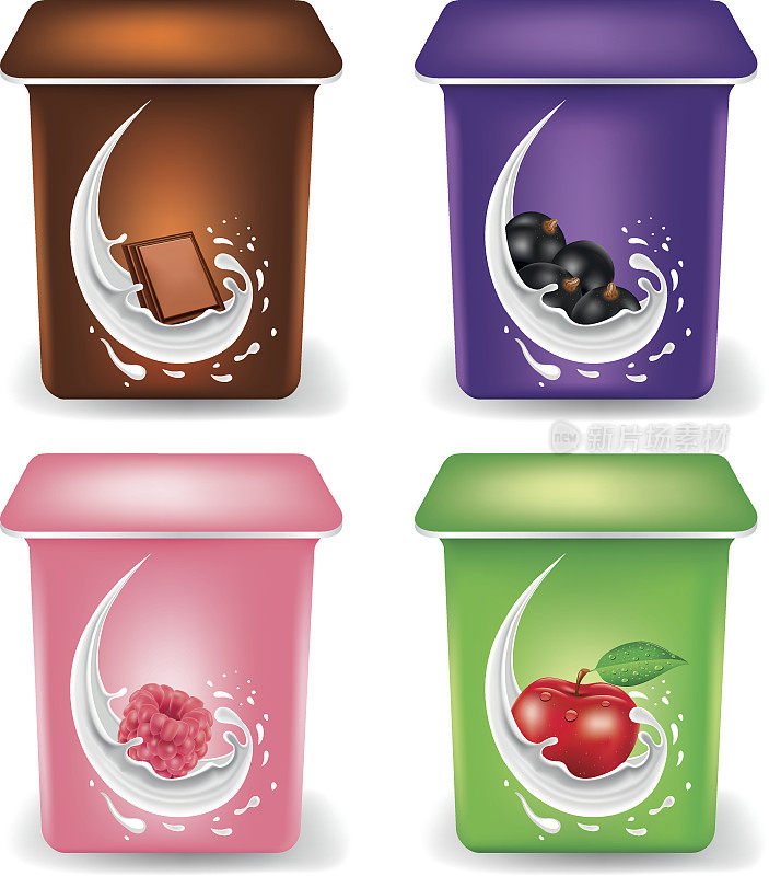 酸奶奶油包装设计模板与巧克力，黑加仑子，覆盆子，苹果