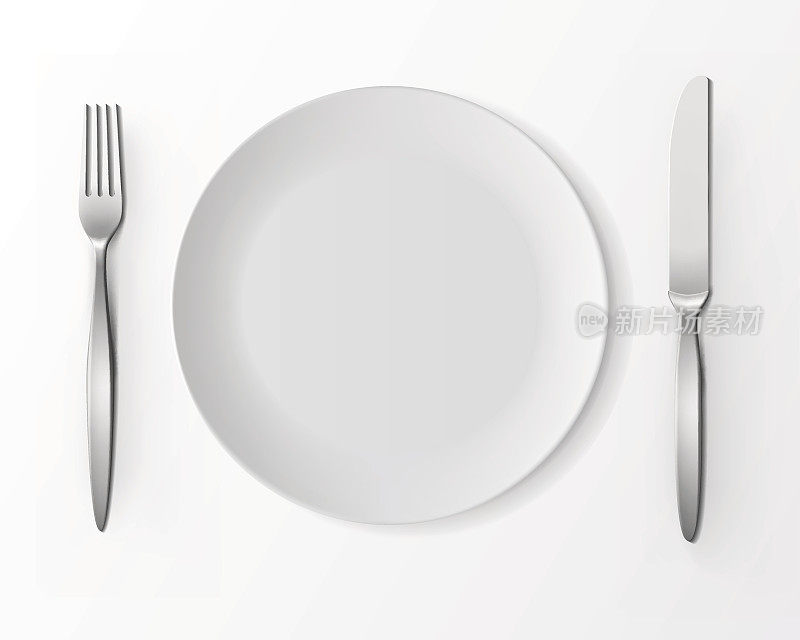 白色空圆盘子与叉和刀