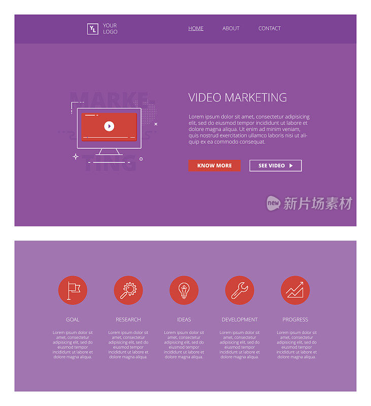 视频营销矢量设计模板的网站和应用程序