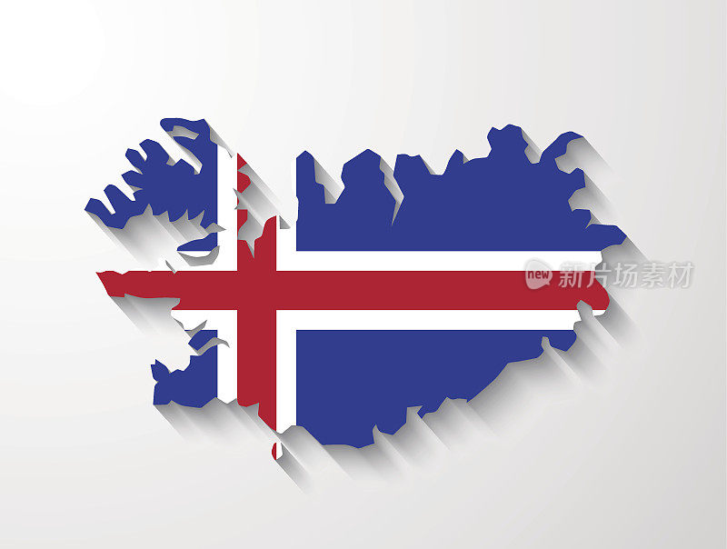 带有阴影效果的冰岛国家地图