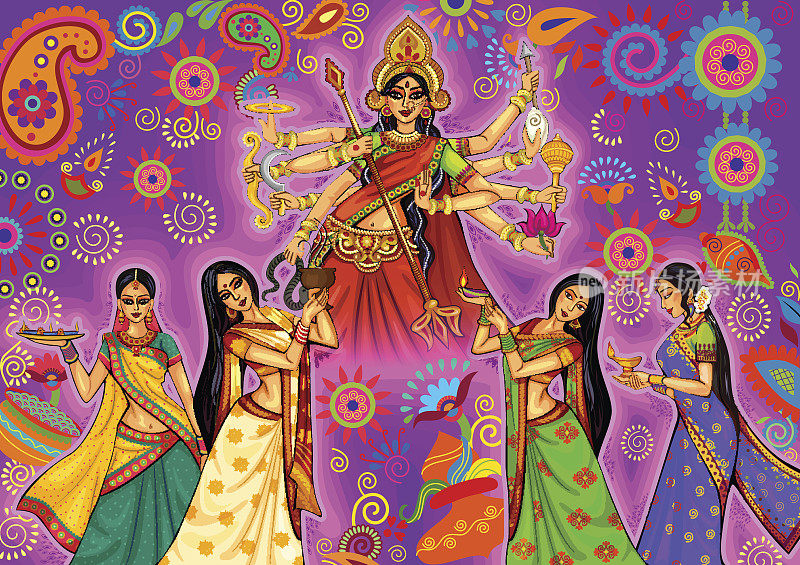 杜尔迦礼拜期间，印度妇女在孟加拉跳杜尔努奇舞