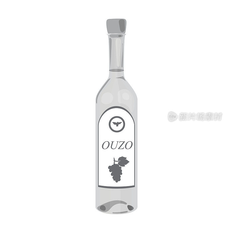 瓶的茴香酒图标在单色风格孤立的白色背景。希腊符号股票矢量插图。