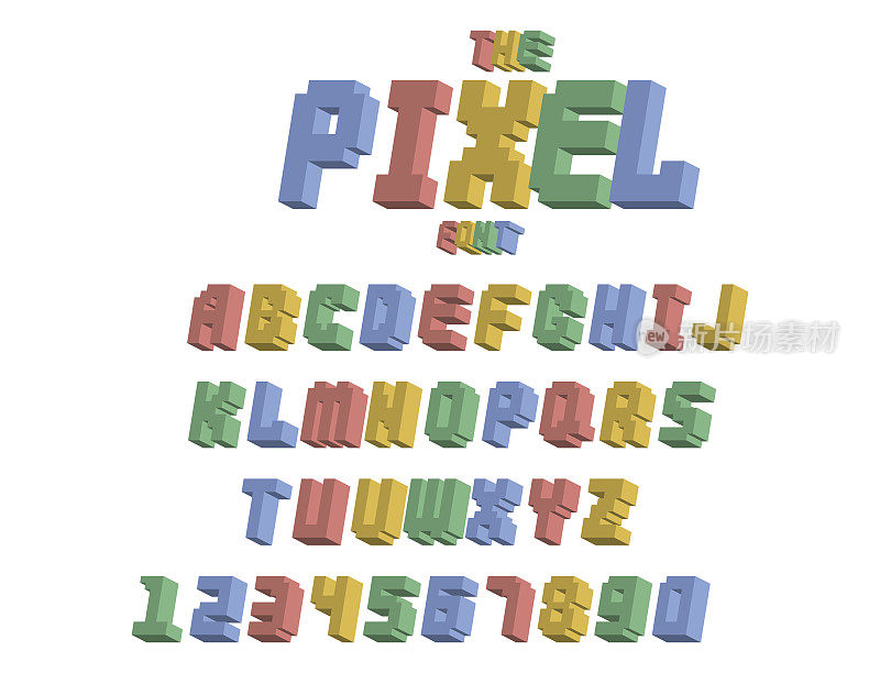 像素复古字体视频电脑游戏设计8位字母数字电子未来风格矢量abc字体数字创意字母孤立