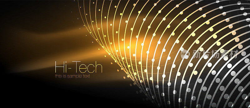 高科技的未来科技背景，霓虹形状和点