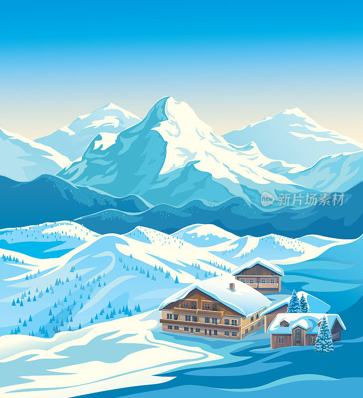 冬季山地景观与滑雪胜地