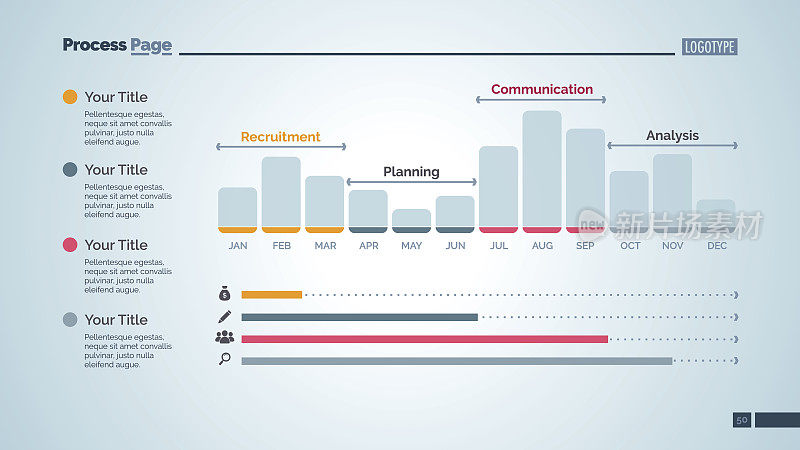 12个月条形图幻灯片模板