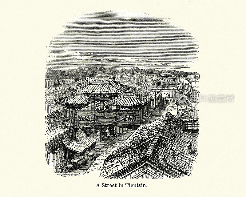 中国天津的街道，19世纪