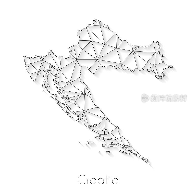 克罗地亚地图连接-白色背景上的网络网格