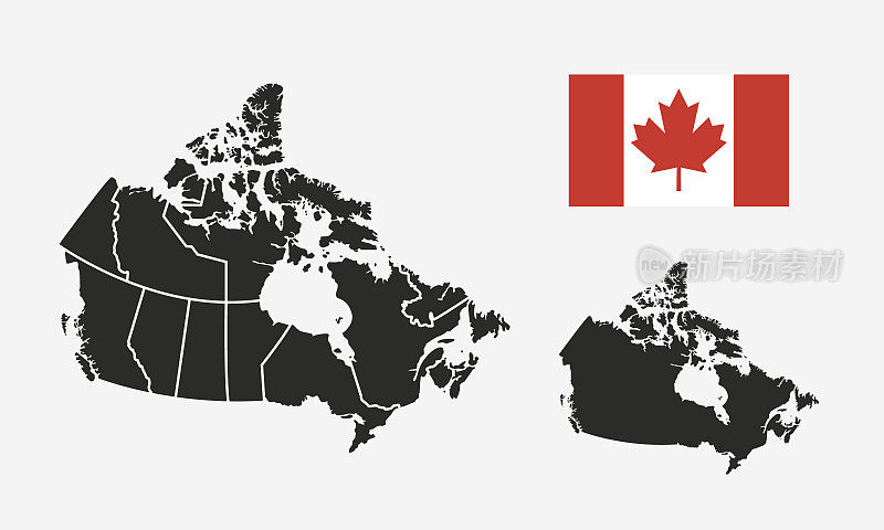 加拿大地图与地区和加拿大国旗孤立在白色背景。加拿大的背景。矢量图