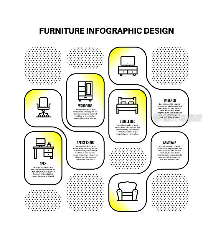 信息图形设计模板与家具的关键字和图标