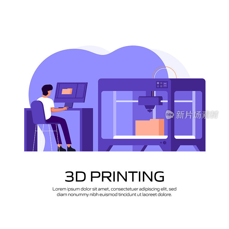 3D打印技术概念矢量插图网站横幅，广告和营销材料，在线广告，商业演示等。