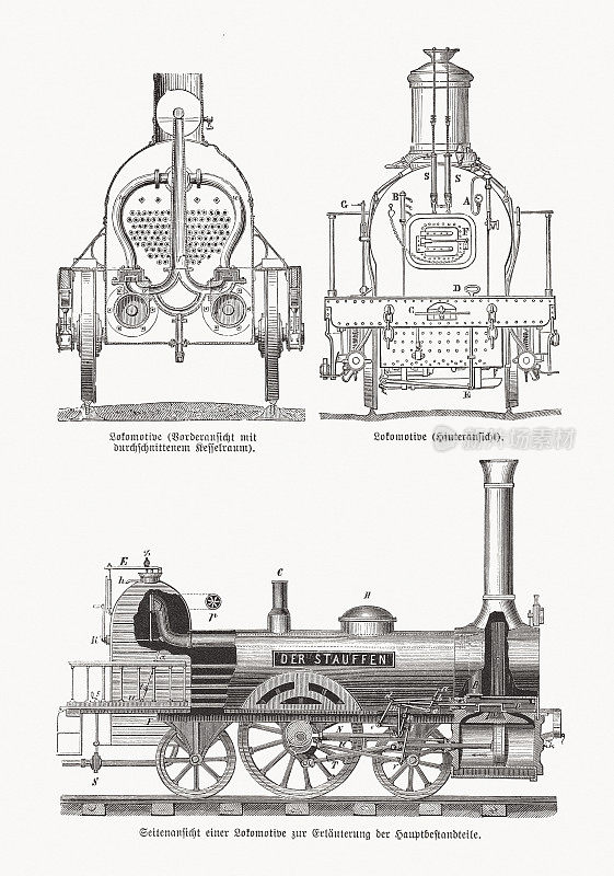 德国蒸汽机车，木刻，1893年出版