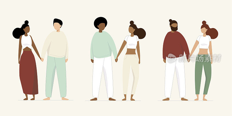一套3跨种族夫妇-多样性概念字符集