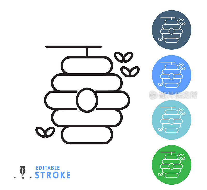 现代农场和农业蜂箱图标概念细线风格-可编辑的笔触