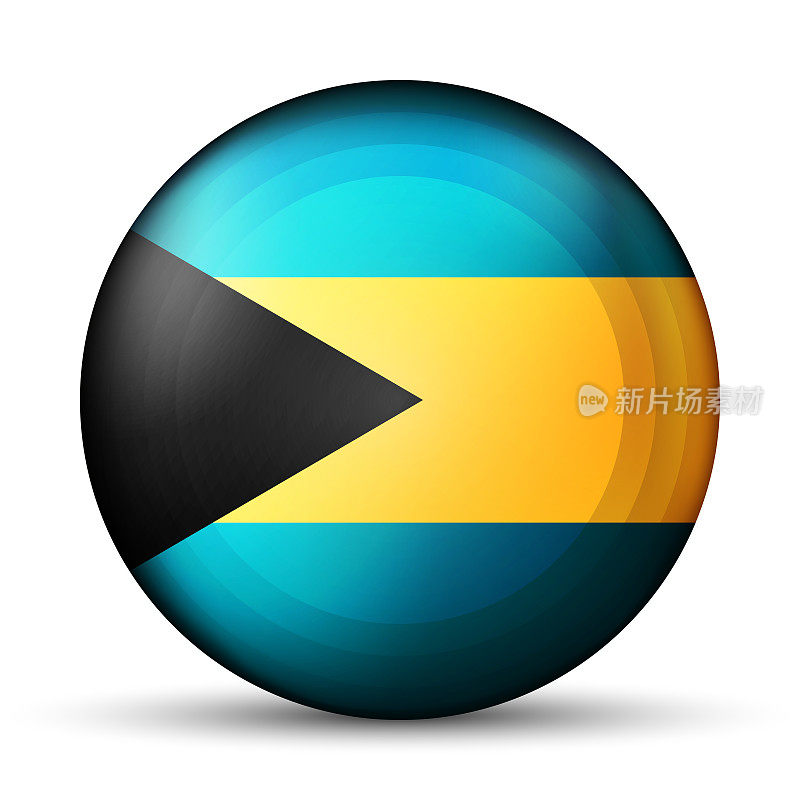 巴哈马群岛国旗玻璃轻球。圆球，模板图标。国家的象征。光滑的现实球，3D抽象矢量插图突出在白色的背景。大的泡沫。