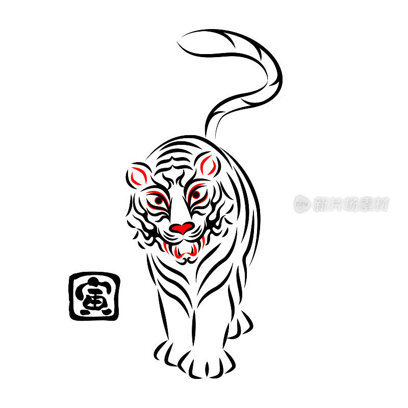 白虎白虎插画日本传统表演艺术歌舞伎舞台化妆熊田设计矢量白虎插画。日本传统表演艺术。歌舞伎舞台妆。Kumadori设计。向量。