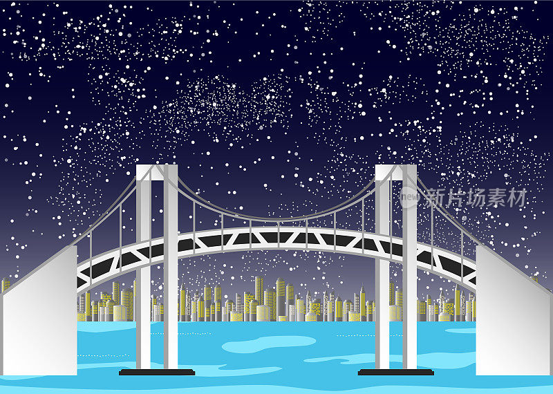 桥上的插图许多星星在夜晚的天空中滨海湾地区