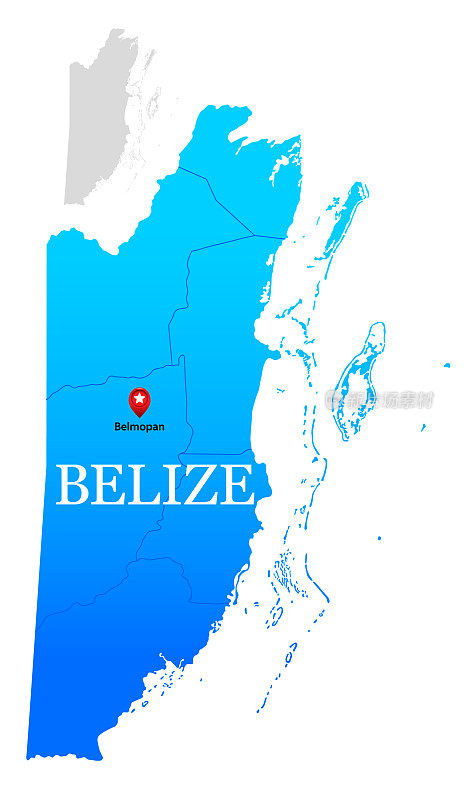 伯利兹蓝色地图与可编辑的地区