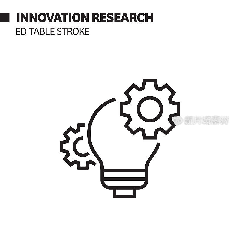 创新研究线图标，轮廓矢量符号插图。