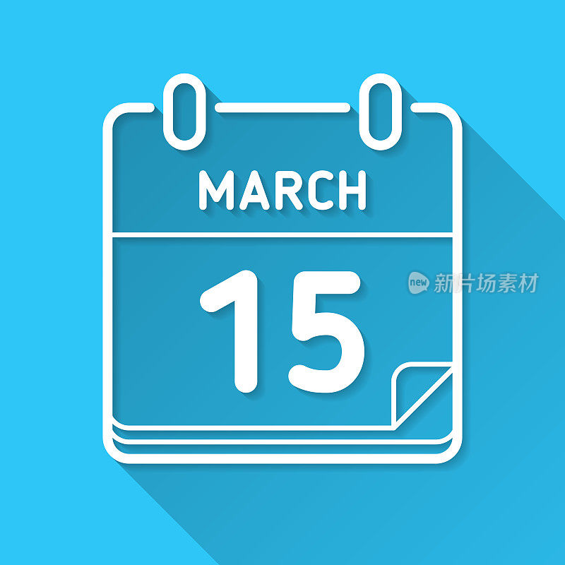 3月15日。图标在蓝色背景-平面设计与长阴影